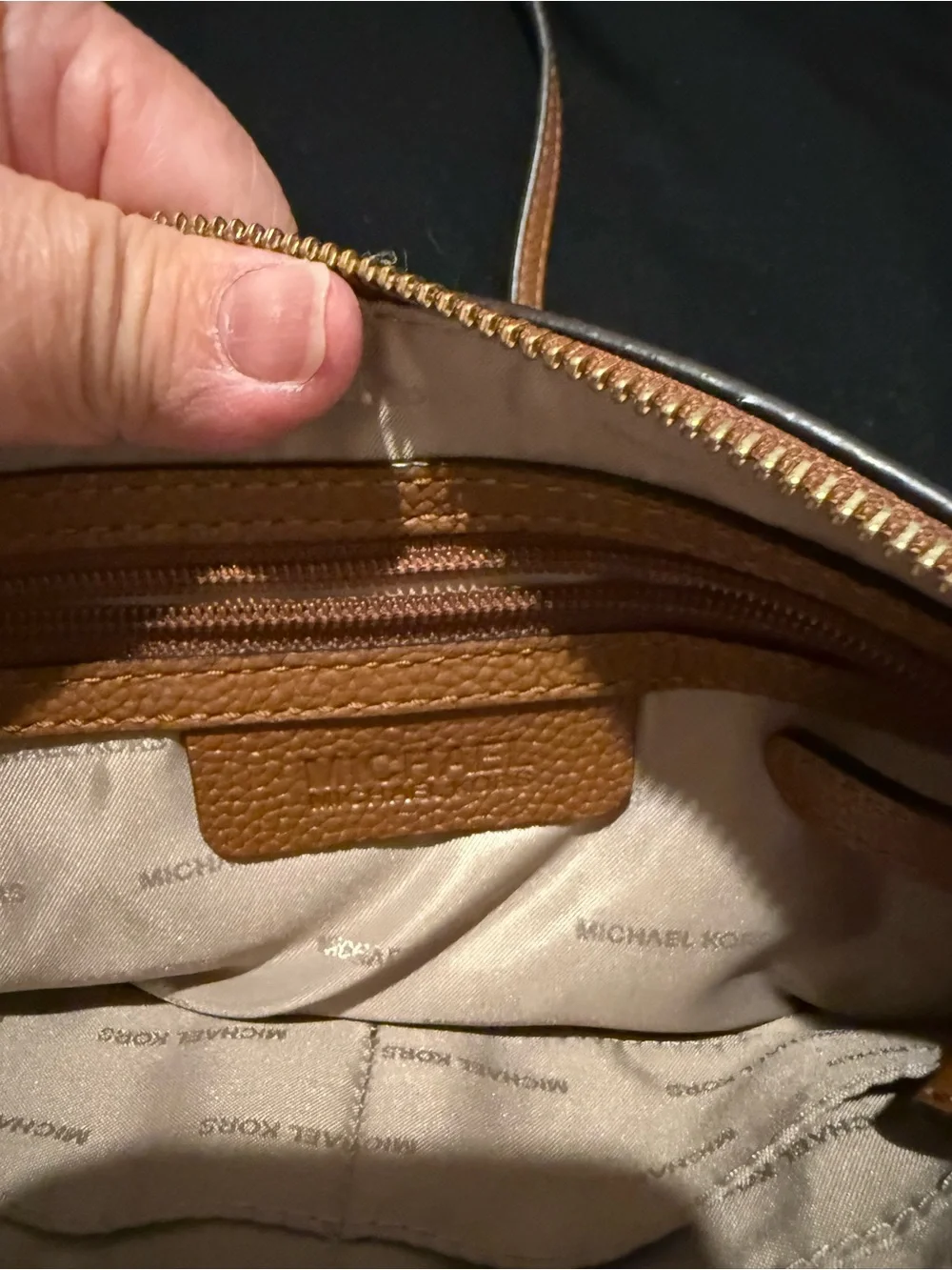 Michael Kors Pebbled Leather Crossbody Bag in Cognac Brown with Gold Hardware